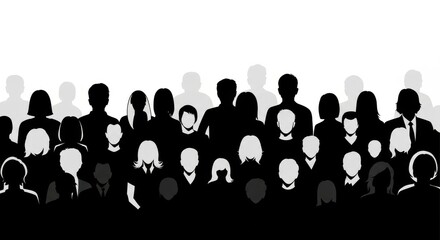 Silhouette Crowd Illustration: A Diverse Group of People in Black and White