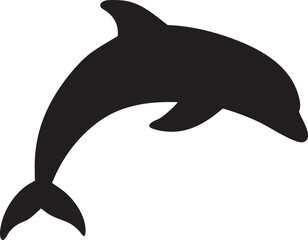 Black vector silhouette of a leaping dolphin isolated on white background icon style © Abdul Hamid