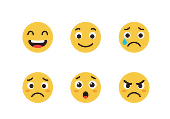 Collection of Six Yellow Emojis Showing Different Emotions