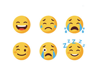 Fototapeta premium Collection of Six Diverse Yellow Emojis Expressing Different Emotions