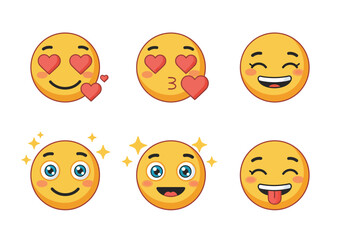 Collection of Cute Cartoon Emojis with Various Expressions