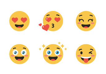 Obraz premium Collection of Six Diverse Yellow Emojis Expressing Different Emotions