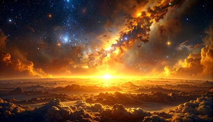 Epic sunrise over a celestial landscape