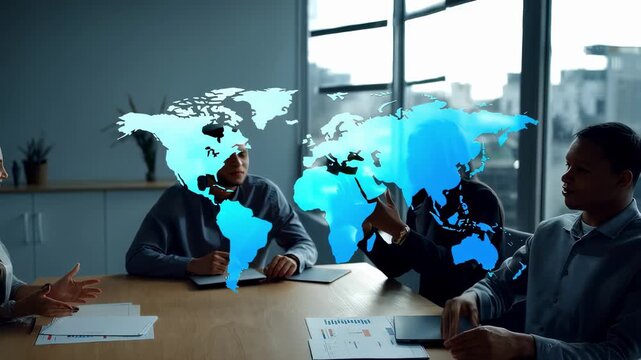 Medium shot capturing a centralized payroll team coordinating crossborder salary distributions streamlining global financial workflows with advanced software.