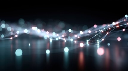 Abstract Dark Background with Blue and Red Glowing Network Nodes