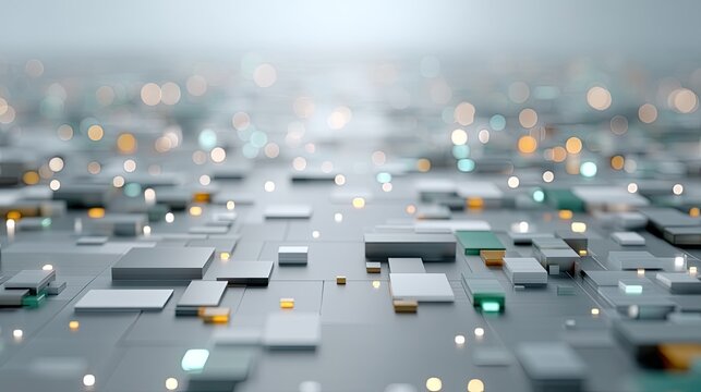 Abstract Cybernetic Grid With Bokeh Lights in Hdr Cinematic Style Futuristic Technology Background in Soft Blue and White Palette