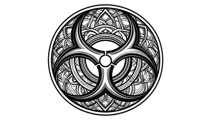 Ornate circular design with a biohazard symbol