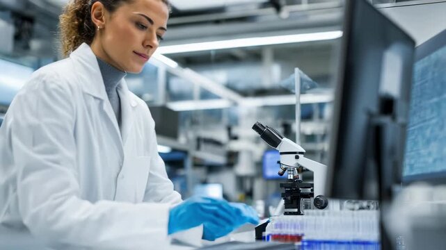 Scientist examining hightech polymers in lab setting showcasing flexible and sustainable material innovations for advanced industrial applications.