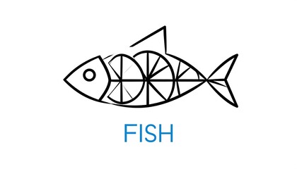Simple, stylized fish graphic with geometric design