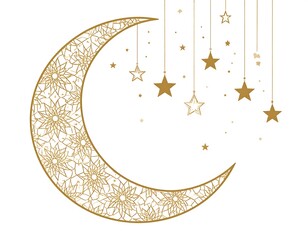Ornate crescent moon with hanging stars