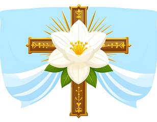 Ornate cross with a white flower