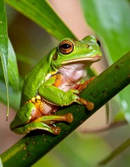 Obraz premium Close-up of a vibrant green tree frog