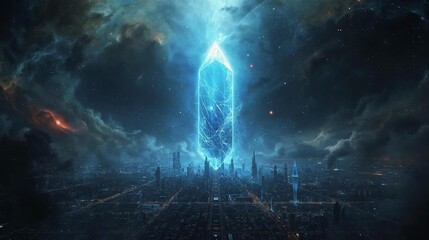 A crystal shield protecting a city from a stellar storm.