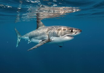 Fototapeta premium Great White Shark Swimming Underwater