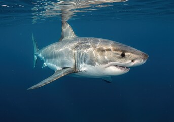 Naklejka premium Great White Shark Swimming Underwater