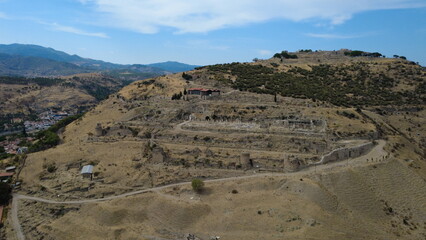 Aerial View of the Ancient City of Pergamon with Historical Ruins