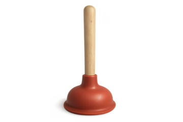 Red rubber plunger fixing plumbing problem on transparent background