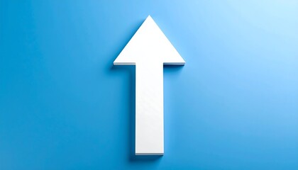 White arrow pointing up against a blue background