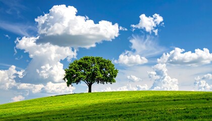 Single tree on a grassy hill under a vibrant sky