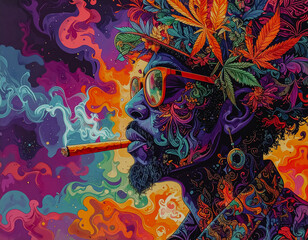 abstract colorful background with colorful splashes man smoking