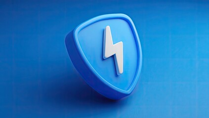 3D rendered light blue shield icon with white lightning bolt (1)