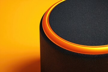 Close-up of a black speaker with an orange ring