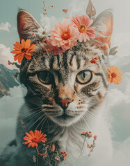 cat with flowers
