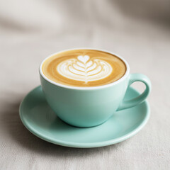 Latte Art in a Teal Cup