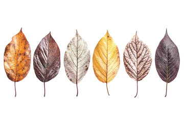 Collection of autumn leaves isolated on a contrasting vibrant seasonal textures