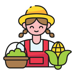 Farmer with corn and basket of produce