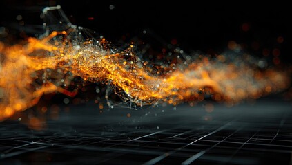 Abstract digital flames flowing over a grid