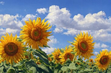 Sunflowers against a summer sky
