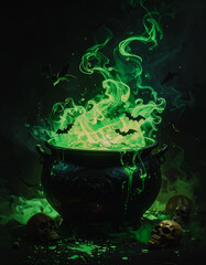 cauldron with smoke halloween spooky set up