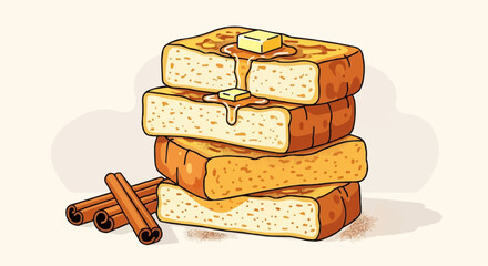 Christmas  delicious french toast recipe breakfast brunch ideas homemade maple syrup butter and cinnamon sticks stack vector