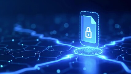 Digital security concept with a locked file icon on a glowing network background representing data protection - Powered by Adobe