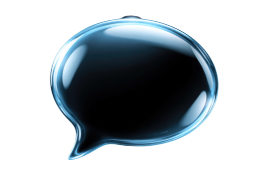 A transparent, dark-blue speech bubble with a glossy, 3D effect, perfect for communication designs. background removed