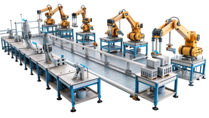 Automated Industrial Robotic Assembly Line automation cutout png isolated on a transparent background