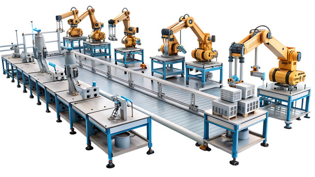 Automated Industrial Robotic Assembly Line automation cutout png isolated on a transparent background