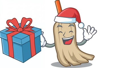 Cartoon broom with gift