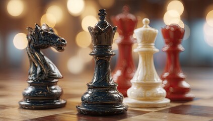 Fototapeta premium Chess pieces on a board, strategic