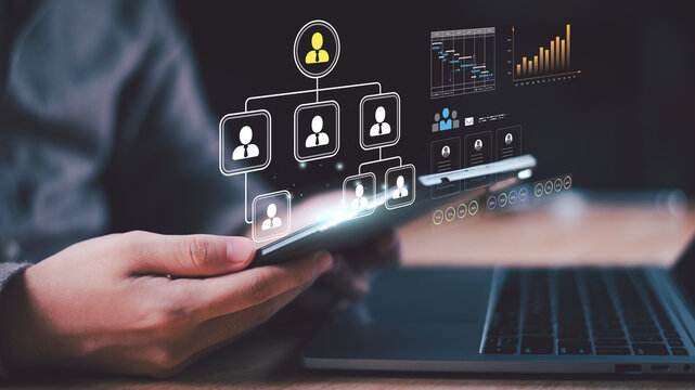 human resources strategy with digital organization chart, workforce analytics, talent management solutions, showcasing future-ready HR innovation for corporate business success ,workforce management