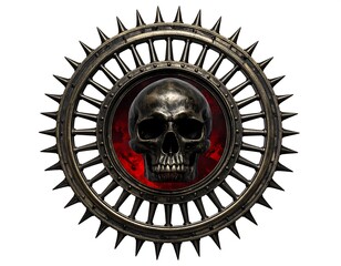 Ornate metal emblem with a skull