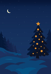 christmas tree and stars with snow