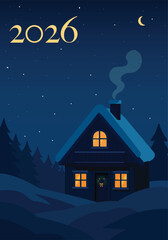 christmas house in the night. 2026 year 