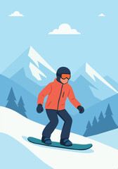 snowboarder on the slope. Winter mountains