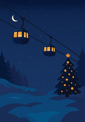 Winter night landscape with trees 