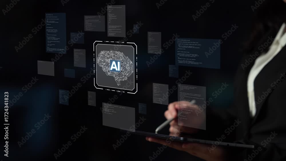 Aufkleber ai assistant brain processor with llm technology, big data, machine learning, generative ai for busi