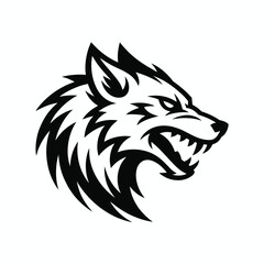 Fototapeta premium Black and White Fierce Wolf Head Graphic snarling aggressive