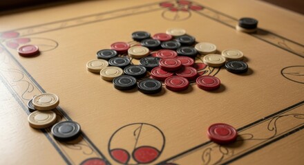 Carrom board game setup with strikers and pieces ready for game night