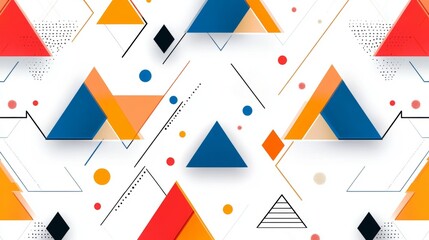 Seamless pattern of geometric triangles in bright colors with dynamic shapes and playful design